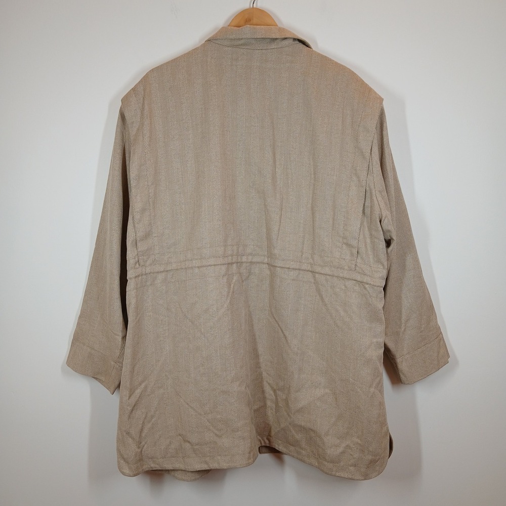 Banana Republic Tan Herringbone Utility Jacket XXL Zip Front Drawstring Waist - Picture 5 of 9